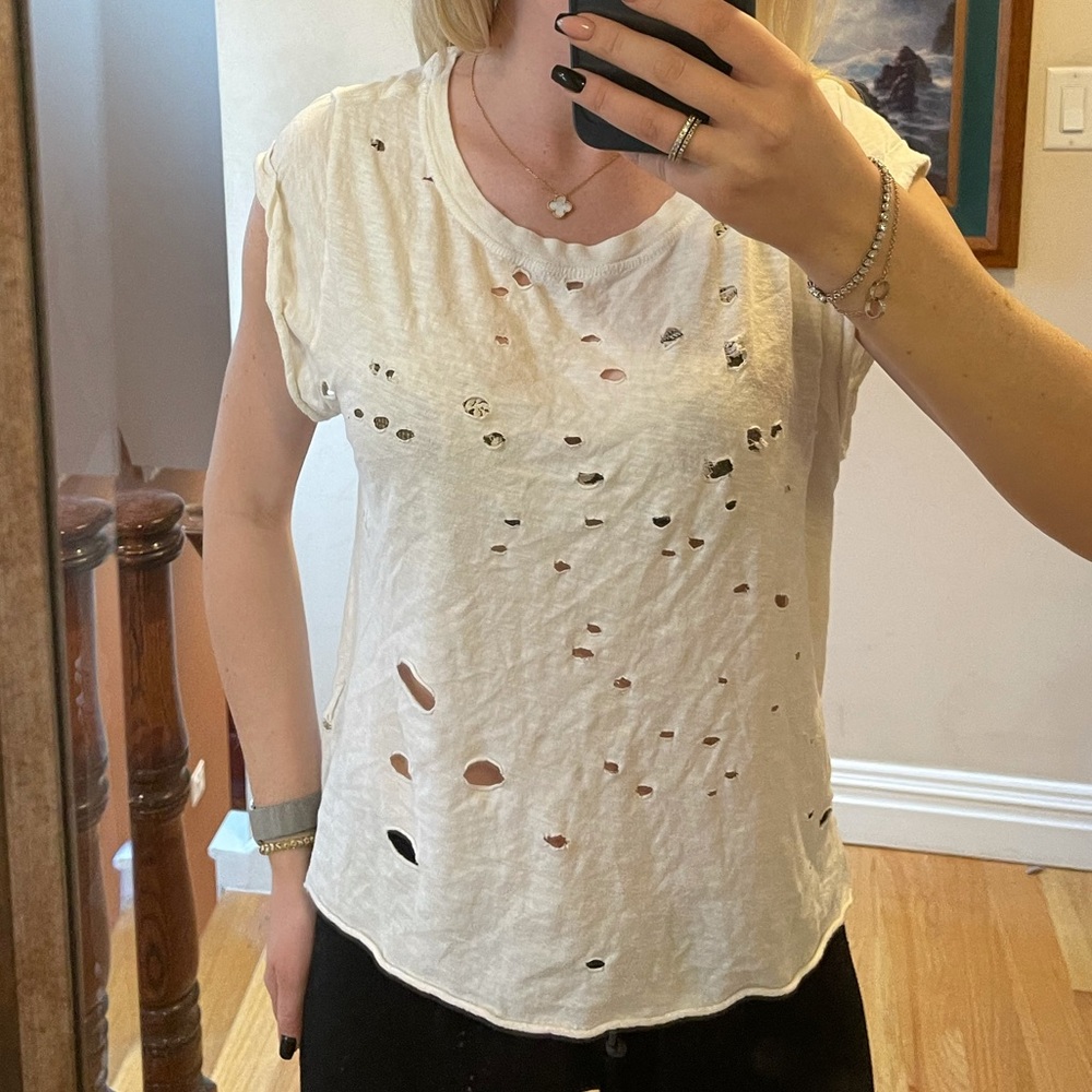 Free People Distressed T-Shirt with Holes
